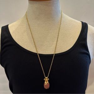 Vintage JOAN RIVERS Faberge Inspired Egg Necklace- Pave Red crystals, gold tone